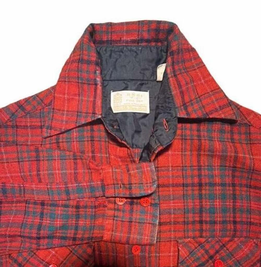 Vintage Kings Road Sears Quilted Lined Wool Plaid Shirt Jacket Red Green Size M